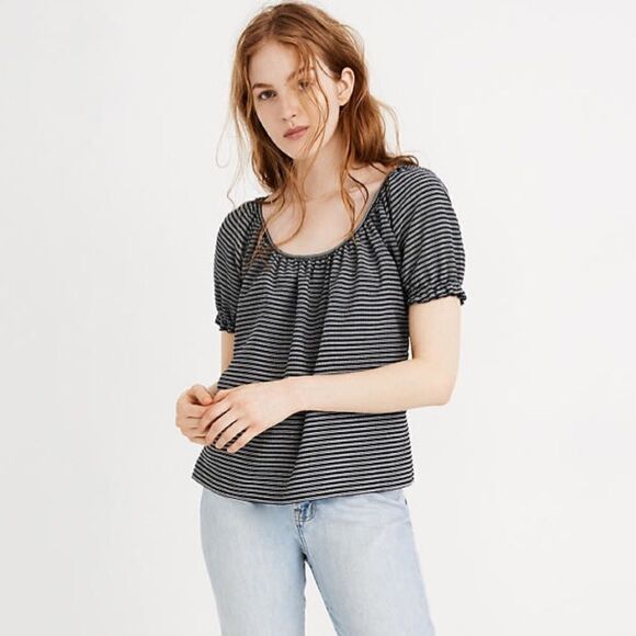 𝅺madewell Sz Xs Texture & Thread Peasant Top in Stripe - Picture 2 of 8